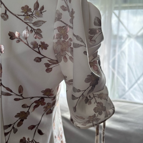 Shelby & Palmer Sheath Dress Women's Size 10 Ruched Sleeve Floral Ivory Stretch - Picture 7 of 16